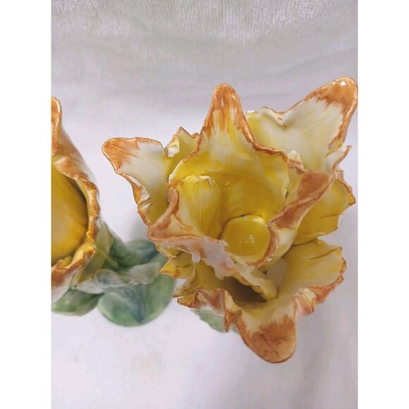 2 Pc Chelsea House Porcelain Lily Flower 7" Candlestick Holders Yellow Vnt - Picture 6 of 15